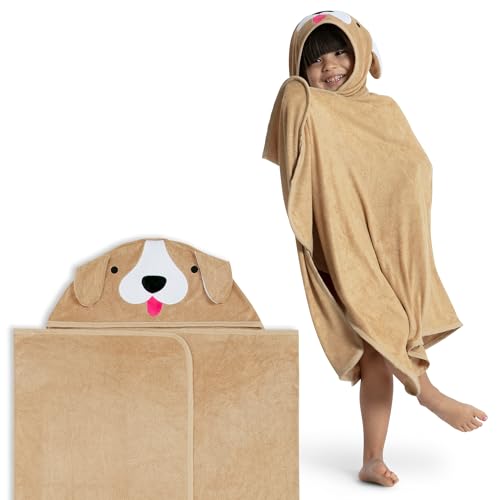 Delta toddlers bath towel with pockets soft absorbent tan dog design