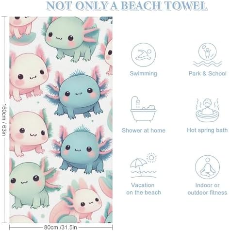 NAWFIVE Cartoon Axolotl Funny Large Beach Towel