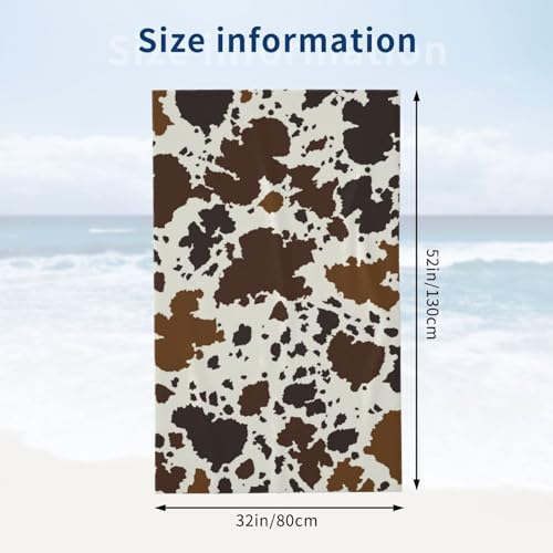 VOOHDDY Cow Print Brown Microfiber Beach Towel