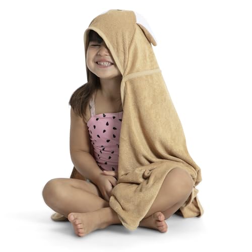 Delta toddlers bath towel with pockets soft absorbent tan dog design