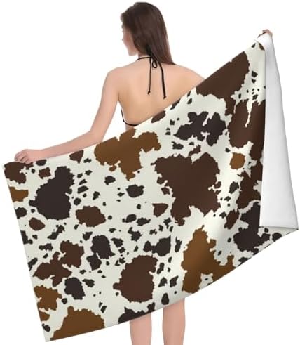 VOOHDDY Cow Print Brown Microfiber Beach Towel