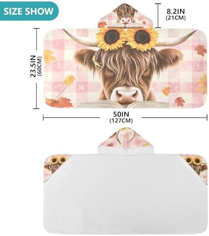Highland Cow with Sunflowers Hooded Beach Towel for Kids