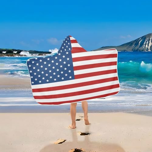 American USA Flag Hooded Beach Towel for Kids