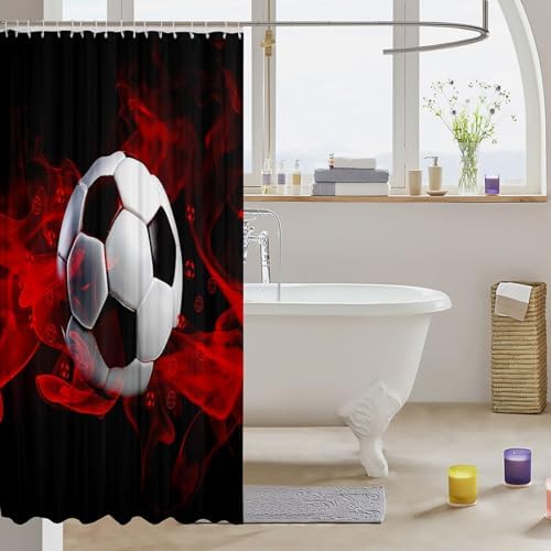 Feelyou Soccer Shower Curtain Boys Red 72x72 inches