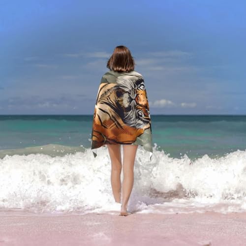 Majestic Tiger Beach Towel - 32x52in Microfiber Quick Dry