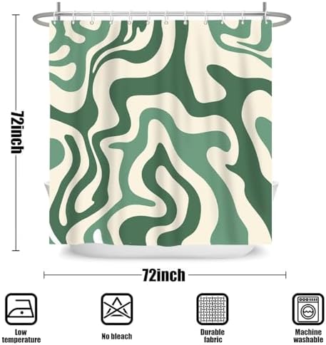 Sage Green Retro 70s Wavy Swirl Bathroom Curtain for Home