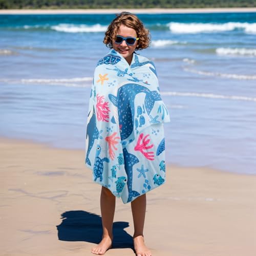 MelonBoat Large Microfiber Beach Towel with Marine Life Design