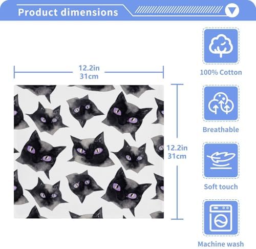 Black Watercolor Cats Pattern Washcloths Set 2-12x12