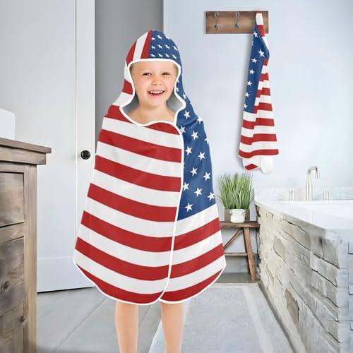 American USA Flag Hooded Beach Towel for Kids