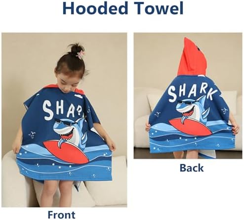 Kids Hooded Poncho Towel with Shark Design