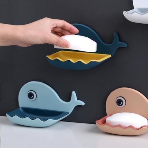 3 Pieces No-Drill Soap Holder with Drain Green