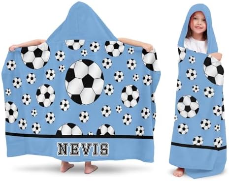 Deven Soccer Balls Blue Personalized Kids Hooded Bath Towel