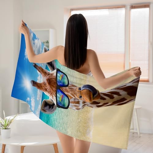 WZOMT Funny Giraffe Beach Towel Lightweight Microfiber Summer essential
