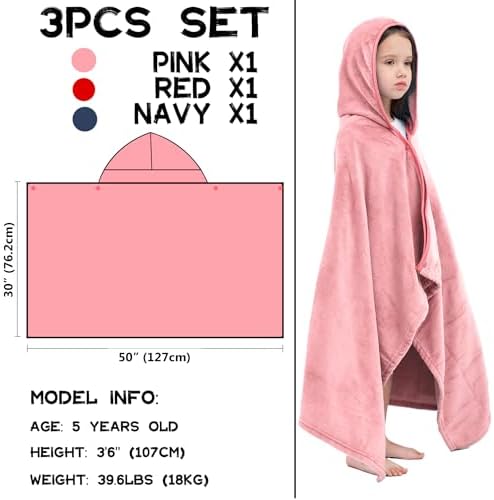 3Pcs Soft Plush Fleece Hooded Towels for Kids - 50x30 inches