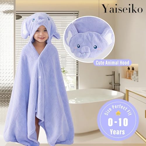 Yaiseiko Blue Elephant Brown Bear 2-Piece Hooded Bath Towels for Kids