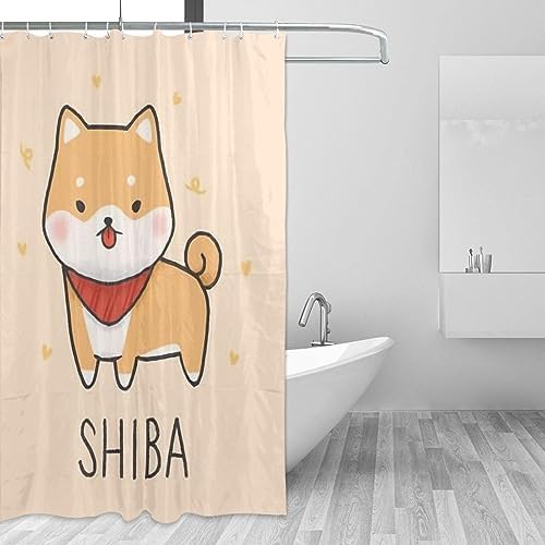 Cute Shiba Cartoon Shower Curtain for Kids Girls Boys