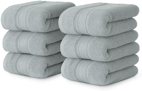 MoNiBloom 6-Piece 100 Cotton Hand Towels Gray