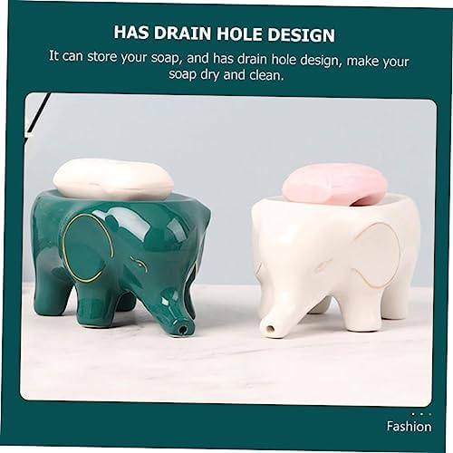 LIFKOME Ceramic Elephant Drainage Soap Box Self-Draining Bath Organizer