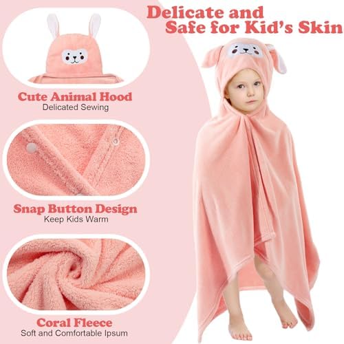 6 Pcs Hooded Bathtowels for Kids Ages 3-10