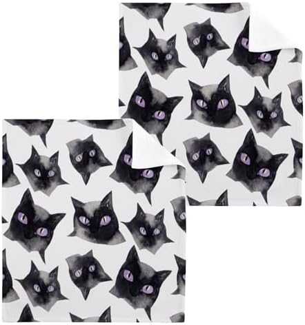Black Watercolor Cats Pattern Washcloths Set 2-12x12