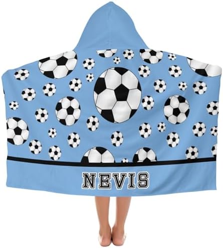 Deven Soccer Balls Blue Personalized Kids Hooded Bath Towel
