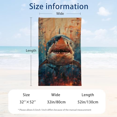 WZOMT Kids Shark Beach Towel Microfiber Lightweight Quick Dry