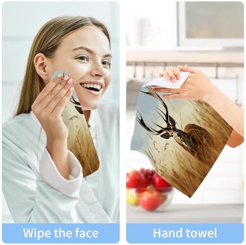 YETTASBIN Deer Washcloths 2 Pack Soft Absorbent Cotton Face Towels