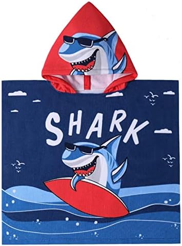 Kids Hooded Poncho Towel with Shark Design