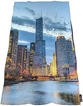 Moslion Comfy Bath Towels - Chicago Skyline Sunset 64x32 inches