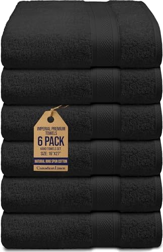 Imperial 6-Pack Black Hand Towels Terry Cotton Eco-Friendly Hypoallergenic