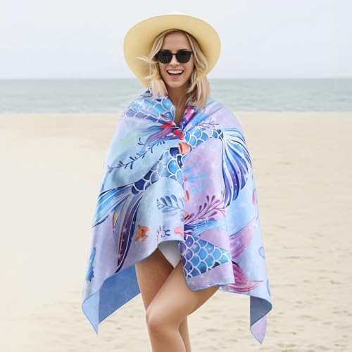 MelonBoat Mermaid Microfiber Beach Towel Quick-Dry Sand-Free for Girls
