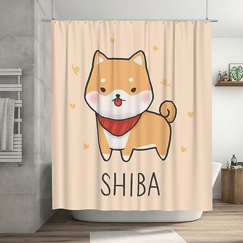 Cute Shiba Cartoon Shower Curtain for Kids Girls Boys