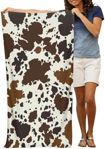 VOOHDDY Cow Print Brown Microfiber Beach Towel