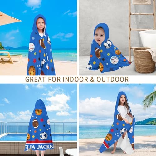 Deven Balls Soccer Basketball Blue Hooded Bath Towel for Kids