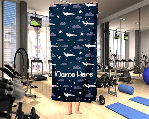 Extra Large Personalized Airplane Towel for Kids - Dark Blue