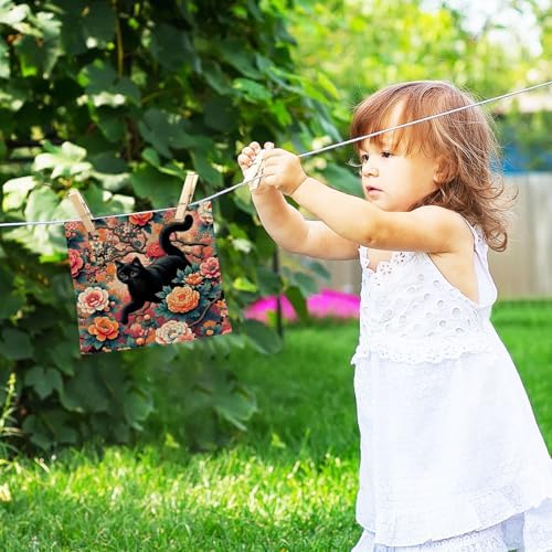 Black Cat Flower Tattoo Washcloth