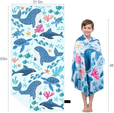 MelonBoat Large Microfiber Beach Towel with Marine Life Design