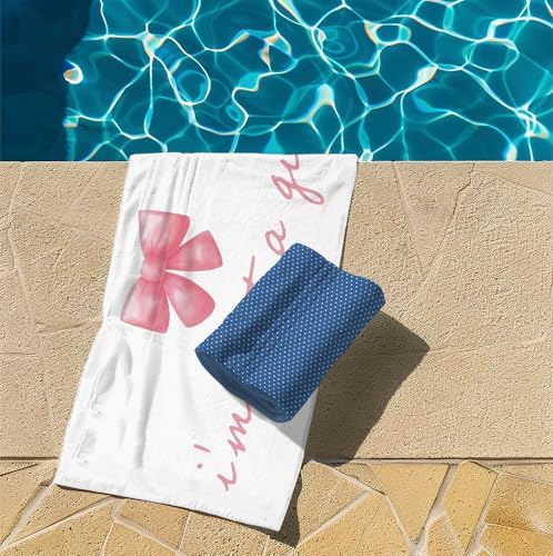 Preppy Pink Coquette Bow Beach Towel Large Perfect for Swimming Hiking