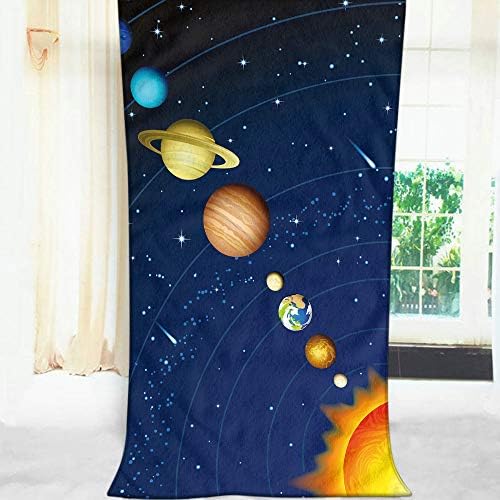 Soft Bath Towels Solar System 9 Planets Illustration for Home Beach Camping