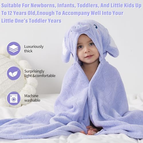 Yaiseiko Blue Elephant Brown Bear 2-Piece Hooded Bath Towels for Kids