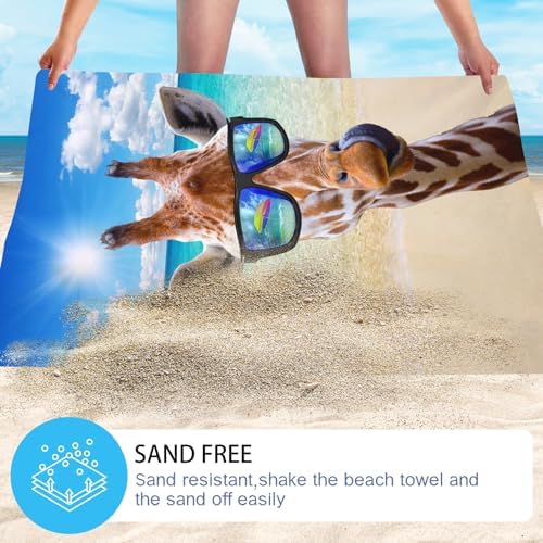 WZOMT Funny Giraffe Beach Towel Lightweight Microfiber Summer essential