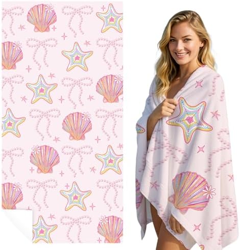 Pink Bow Beach Towel Quick Dry 30x60 Inches