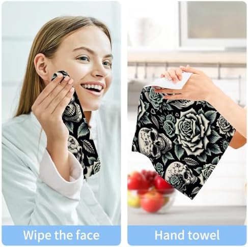 2-Pack Punk Skulls Roses Washcloths for Bathroom 12x12in Cotton Face Towels