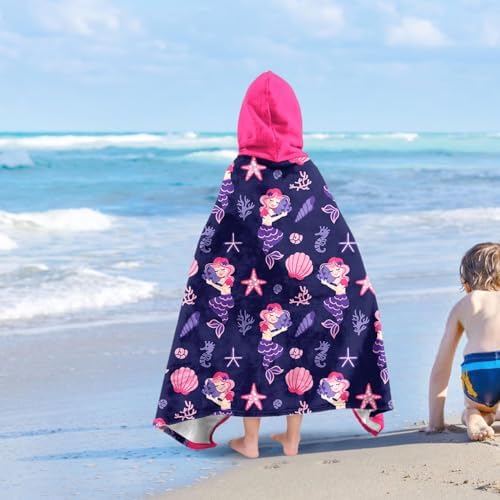 Mermaid Girls Beach Towels with Hoodie for Kids
