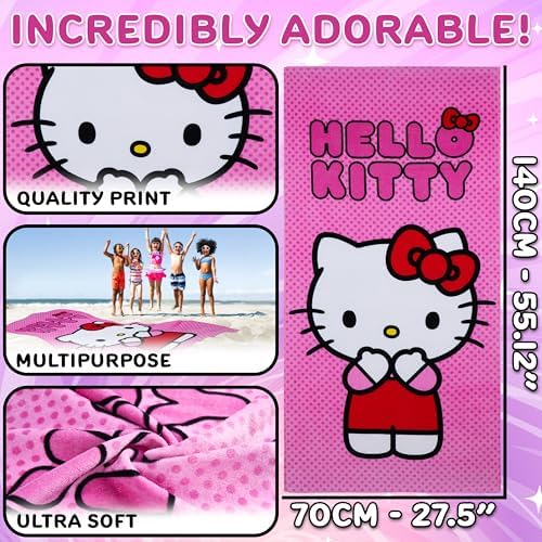 Hello Kitty Kids Beach Towel - Quick Dry 55x28 Pink