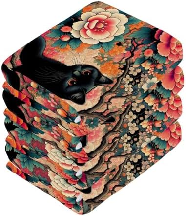 Black Cat Flower Tattoo Washcloth