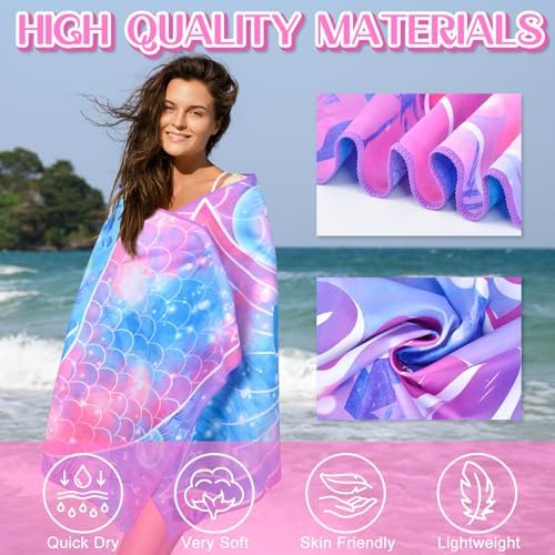 Mermaid Beach Towels Lightweight Quick-Dry Beach Accessories for Girls