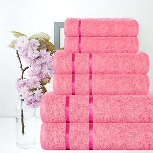 Eternal 6-Piece Cotton Towel Set in Pink