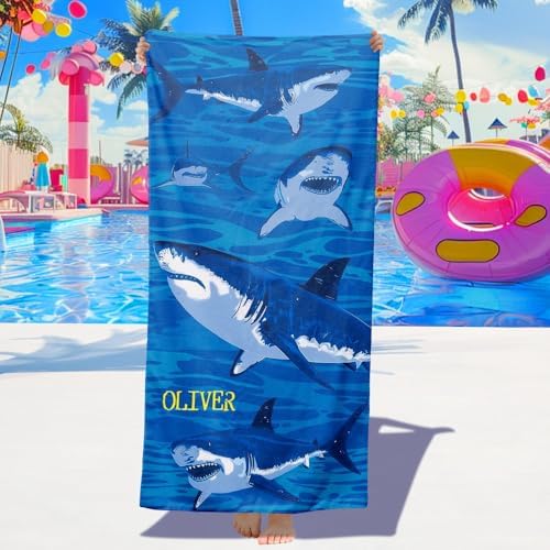 Personalized Beach Towels for Kids with Name Monogram Ultra Soft Absorbent