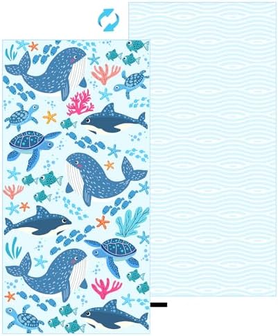 MelonBoat Large Microfiber Beach Towel with Marine Life Design